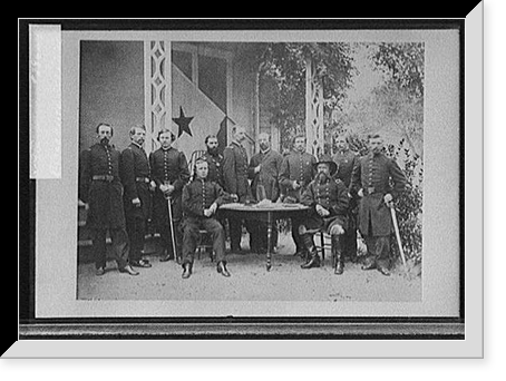 Military unit posed around table, Historic Print