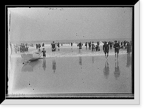 Historic Framed Print, [Boat on beach and bathers, Atlantic City, N.J.],  17-7/8" x 21-7/8"