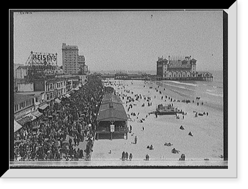Historic Framed Print, [Beach and crowded boardwalk with vaudeville theater onpier, possibly Atlantic City, N.J.],  17-7/8" x 21-7/8"