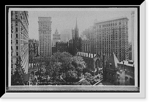 Historic Framed Print, Trinity Church and skyscrapers, New York,  17-7/8" x 21-7/8"