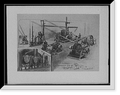 Historic Framed Print, Sheffield Car Co., engine & dynamo, and boiler room,  17-7/8" x 21-7/8"