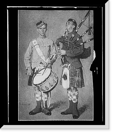 Historic Photo Print - Drummer and bagpipe player in Scottish uniform