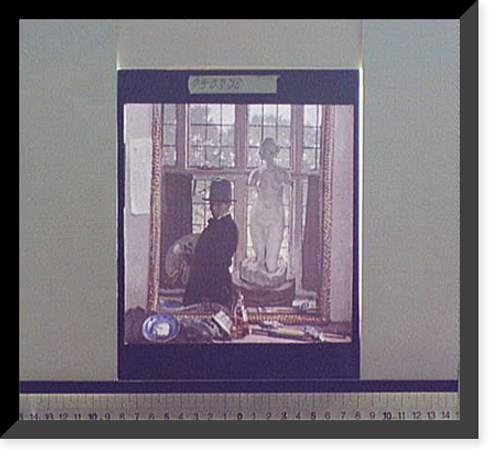 Historic Framed Print, [Artist with sculpture reflected in mirror],  17-7/8" x 21-7/8"