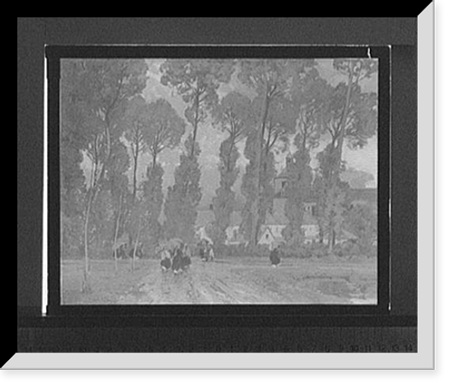 Historic Framed Print, [Women with umbrellas walking and trees in background],  17-7/8" x 21-7/8"