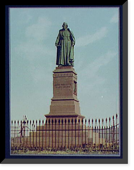 Historic Framed Print, Marquette statue,  17-7/8" x 21-7/8"