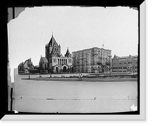 Historic Framed Print, [Drawing of Copley Square, showing Trinity Church and Boston Public Library, Boston, Mass.],  17-7/8" x 21-7/8"