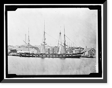 NAVY, U.S. U.S. SHIP, UNIDENTIFIED, WITH AUXILLIARY STEAM POWER AT BOSTON NAVY YARD, Antique Poster