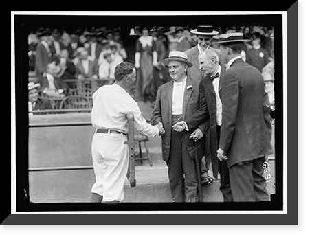 Historic Framed Print, BASEBALL, PROFESSIONAL. CHAMP CLARK SHAKING HANDS WITH CLARK GRIFFITH,  17-7/8" x 21-7/8"