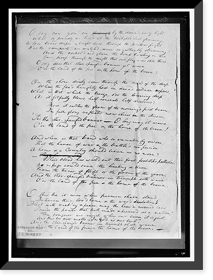 KEY, FRANCIS SCOTT. ORIGINAL MANUSCRIPT OF 'STAR SPANGLED BANNER', Vintage Wall Art