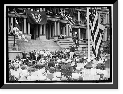 Historic Framed Print, FLAG DAY. FLAG DAY EXERCISES, STATE, WAR AND NAVY BUILDING. WILSON SPEAKING; BRYAN, DANIELS, WILLIAM PHILLIPS, F.D. ROOSEVELT, ETC. PRESENT,  17-7/8" x 21-7/8"