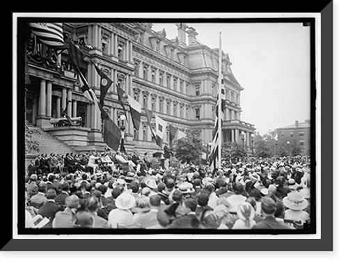 Historic Framed Print, FLAG DAY. FLAG DAY EXERCISES, STATE, WAR AND NAVY BUILDING. WILSON SPEAKING; BRYAN, DANIELS, WILLIAM PHILLIPS, F.D. ROOSEVELT, ETC. PRESENT - 3,  17-7/8" x 21-7/8"