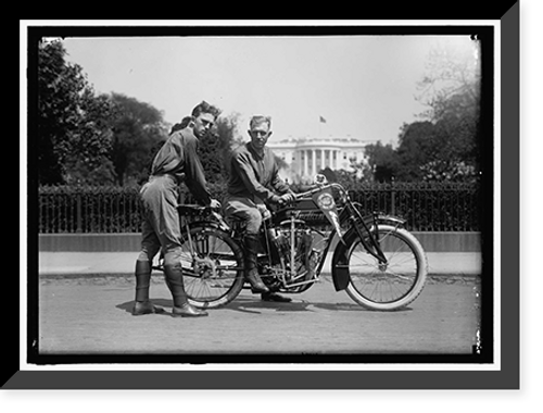 Historic Framed Print, BALCER & O'BRIEN. TRANSCONTINENTAL MOTOR CYCLISTS. BACK OF WHITE HOUSE,  17-7/8" x 21-7/8"