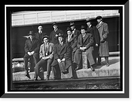 Historic Framed Print, [Standing: Joe Boehling, Harry Harper, Edward Patsy" Gharritty,  Sam Rice,  ?; seated: Jim Shaw,  Jack Bentley,  Doc Ayers,  ?,  Nick Altrock,  Washington AL (baseball)",  17-7/8" x 21-7/8"