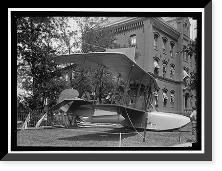 Historic Framed Print, NATIONAL AERO COAST PATROL COMMN. CURTISS HYDROAEROPLANE OR FLYING BOAT EXHIBITED NEAR HOUSE OFFICE BUILDING,  17-7/8" x 21-7/8"