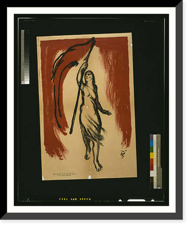 Woman carrying a red flag. W.R.H, Vintage Wall Art