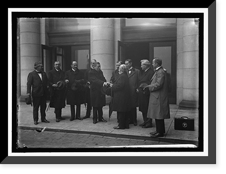 Historic Framed Print, CANADA. LABOR DELEGATIONS. BRITISH LABOR COM. GARROD, H.W.; ROBERTSON, G.D. CANADIAN LABOR DEL.; GIBSON, HUGH, OF STATE DEPT.; BOWERMAN, CHARLES W., M.P.; GOMPERS, SAMUEL, PRESIDENT, A.F. OF L.,  17-7/8" x 21-7/8"