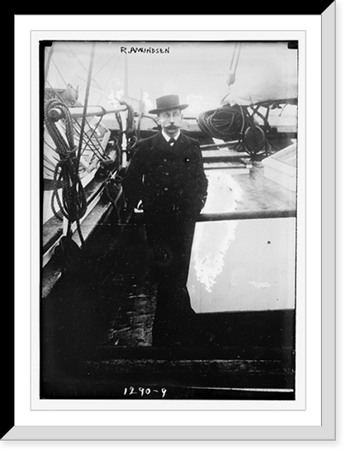 Historic Framed Print, R. Amundsen standing on a ship,  17-7/8" x 21-7/8"