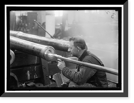 NAVY YARD, U.S., WASHINGTON. TURNING, EXAMINING AND BORING A 5 INCH, 50 CAL. GUN - 2, Historic Print