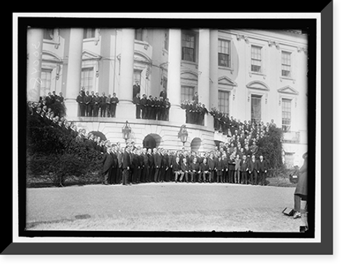 Historic Framed Print, LABOR. LABOR REPS. AT WHITE HOUSE. SEATED: PRESIDENT WILSON; SEC. WILSON; SEC. HOUSTON; SEC. REDFIELD. ROGER BABSON IS STANDING 4TH LEFT OF WILSON; FRANK MORRISON IS EXTREME RIGHT IN 30047, AND 3RD FR - 2,  17-7/8" x 21-7/8"
