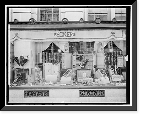 Historic Framed Print, BECKER'S LEATHER GOODS. WINDOW DISPLAY,  17-7/8" x 21-7/8"