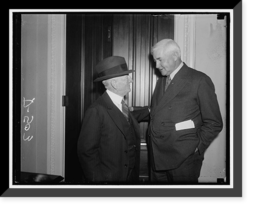 Historic Framed Print, Money experts. Washington, D.C., Jan. 7. Senator Carter Glass, former Secretary of the Treasury and an expert on monetary matters, pictured with Jesse Jones, Chairman of the R.F.C.,,  17-7/8" x 21-7/8"