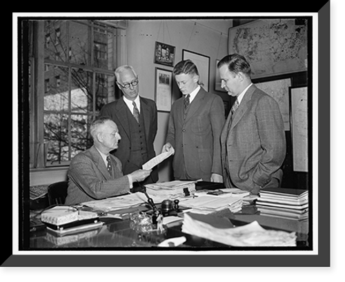 Historic Framed Print, First CCC appointed to Civil Service rolls received by Director Fechner. Washington D.C. March 3.,  17-7/8" x 21-7/8"