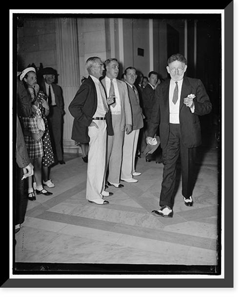 Historic Framed Print, Illinois Senator. Washington D.C., July 22. A new informal snap pf the Senator J. Ham Lewis, Democrat of Illinois. Newsmen call him the Beau Brummel" of Capitol Hill,  7/22/37",  17-7/8" x 21-7/8"