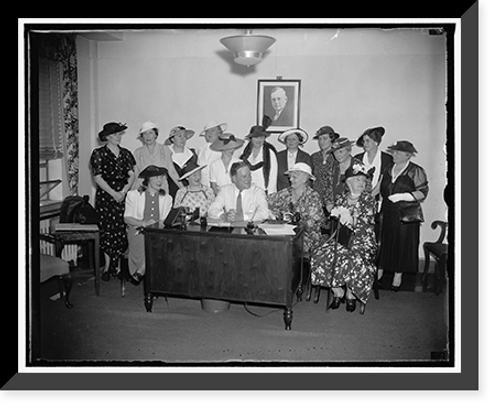 Historic Framed Print, Republican women leaders discuss 1938 election plans with G.O.P. Chairman. Washington, D.C., Aug. 11.,  17-7/8" x 21-7/8"