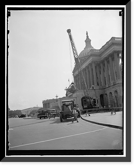 Historic Framed Print, Lost: a cold water pipe. Washington, D.C., Sept. 5. Seeking a lost" water line running from the house office building through the Capitol,  workmen are digging up the Capitol ground with a steam shovel.,  17-7/8" x 21-7/8"