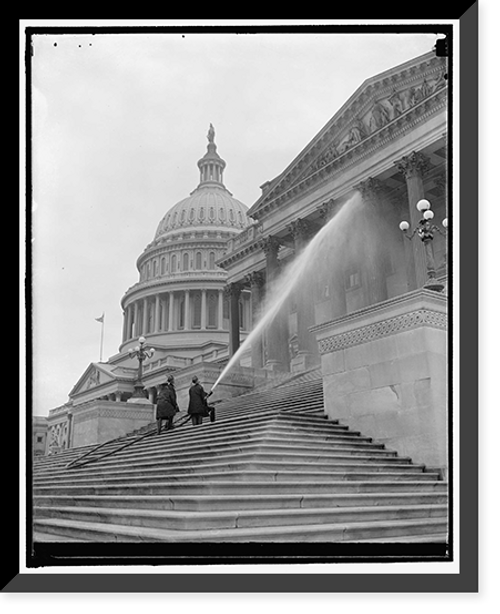Historic Framed Print, Fireman cleaning the senate side of Capitol,  17-7/8" x 21-7/8"