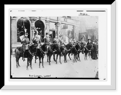 Historic Framed Print, Boy Army- Boy Scouts, London. Seven boys, in uniform, all mounted on horseback.,  17-7/8" x 21-7/8"