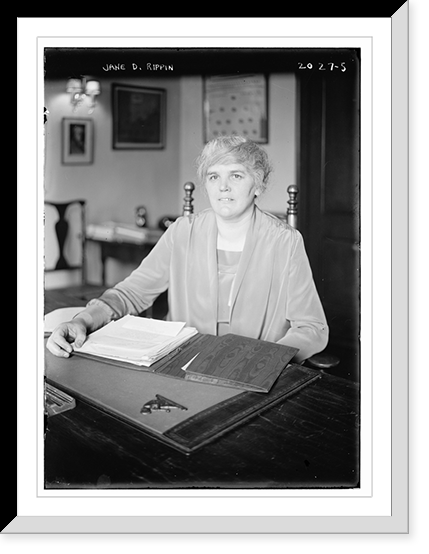 Historic Framed Print, Jane D. Rippin. Seated at desk with papers before her.,  17-7/8" x 21-7/8"