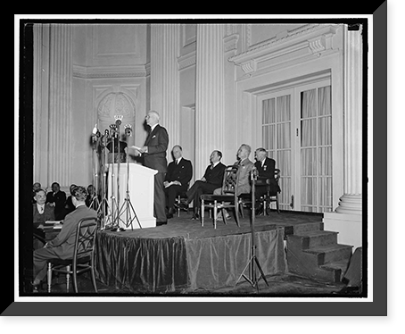 Cordell Hull at podium; Sumner Welles and others on platform, Historic Reproduction