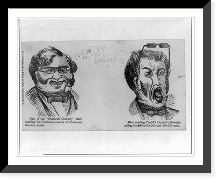 Anti-Confederacy cartoon showing Southerner's reaction to Lincoln's determination, Antique Print