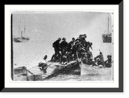 Wounded soldiers embarking in row boats, Spanish American War scene Classic, Antique Print