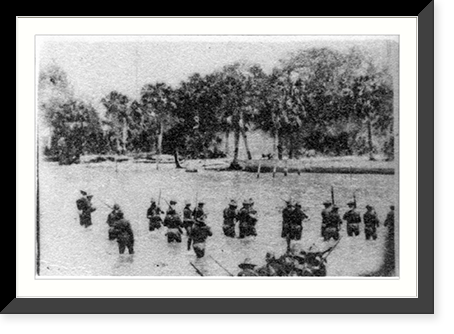 Landing of U.S. troops near Santiago, Spanish-American War scene, Vintage Print