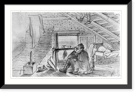 Signal officers, in attic of farm house, watching the army of General Lee near Williamsport, Maryland, Antique Poster