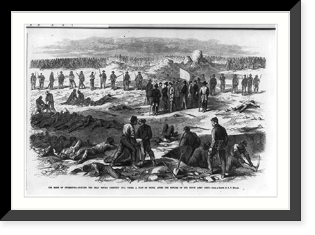 The seige of Petersburg - Burying the dead before Cemetery Hill under a flag of truce after the repulse of the Ninth Army Corps, Vintage Poster