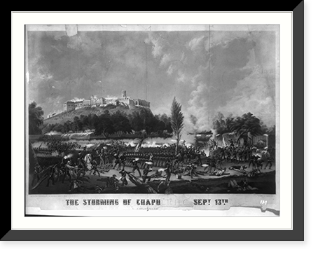 The storming of Chapultepec Sept. 13th 1847.drawn on stone, printed in colours. by Sarony & Major ; from a painting by Walker in the possesion of Capt. Roberts, U.S.A. Vintage Wall Art Print