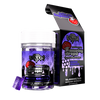 A playful image of EXODUS Mushy Drops in Sour Grape flavor