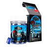 A vibrant image of EXODUS Mushy Drops in Blueberry Acai flavor
