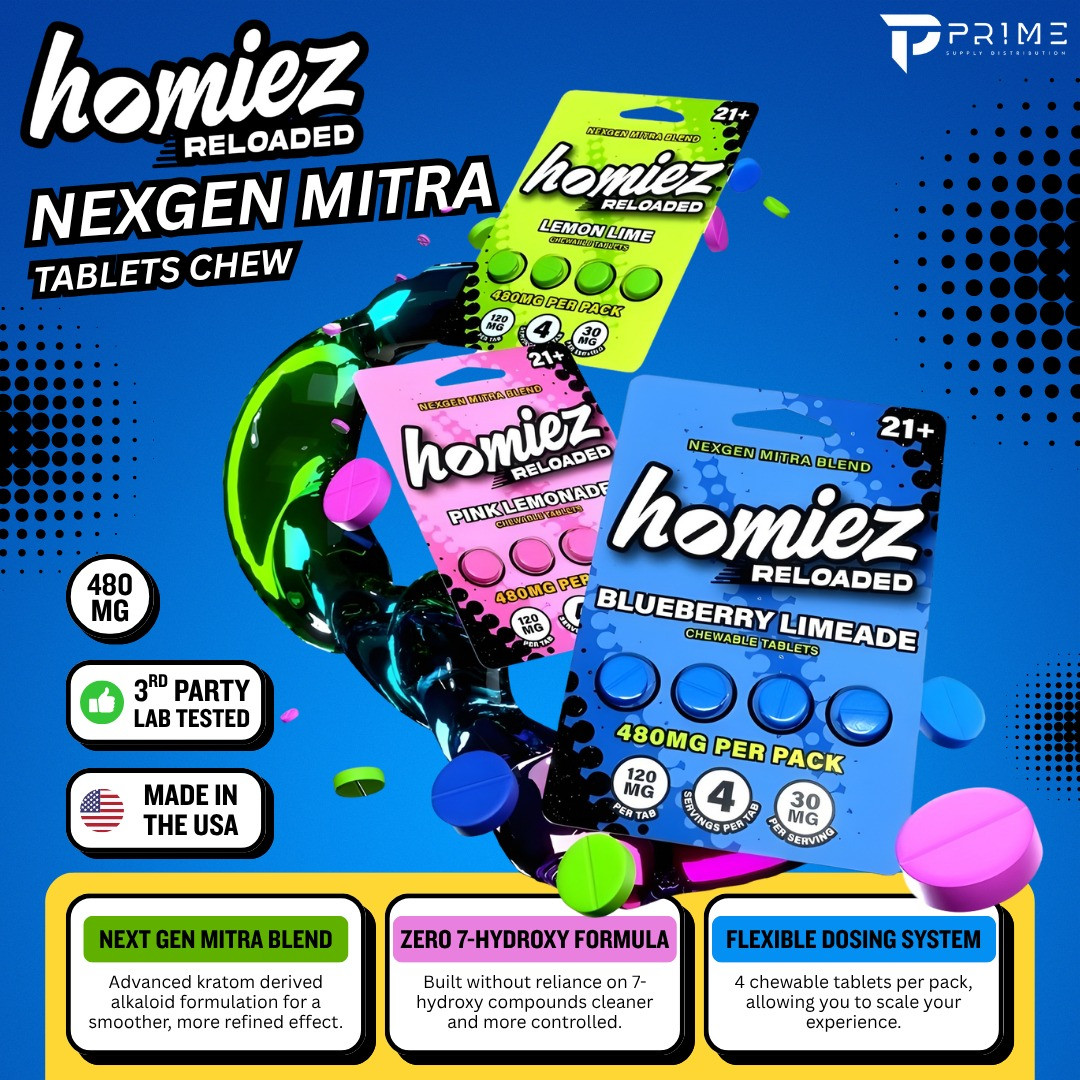 Homiez Reloaded Nexgen Mitra Tablets Chew 480MG | Prime Supply Distro