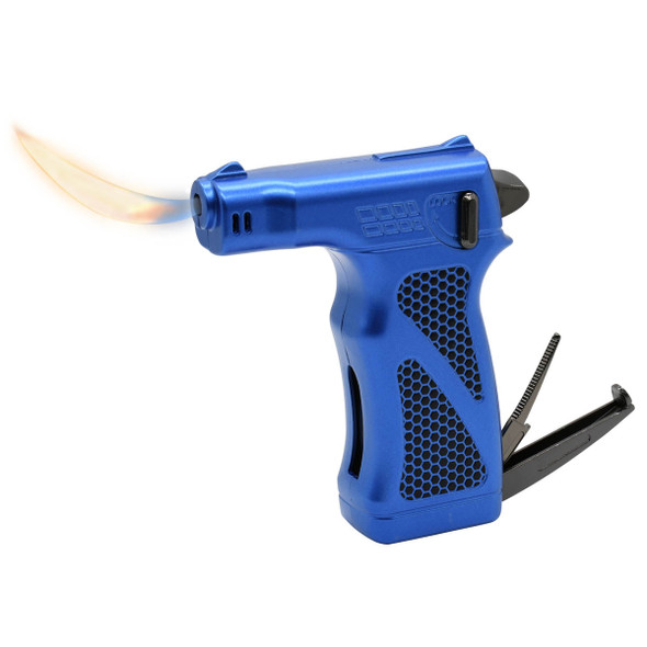 A blue DISSIM Hammer Soft Flame Precision Lighter, combining striking color with precision lighting capabilities.