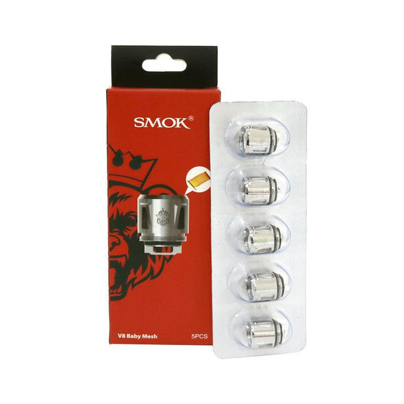 "SMOK TFV8 Baby Mesh Coils - 0.15 Ohm - 5-Pack" - These innovative 0.15 Ohm mesh coils offer enhanced heat resistivity for a better vaping experience. Get a 5-pack now!