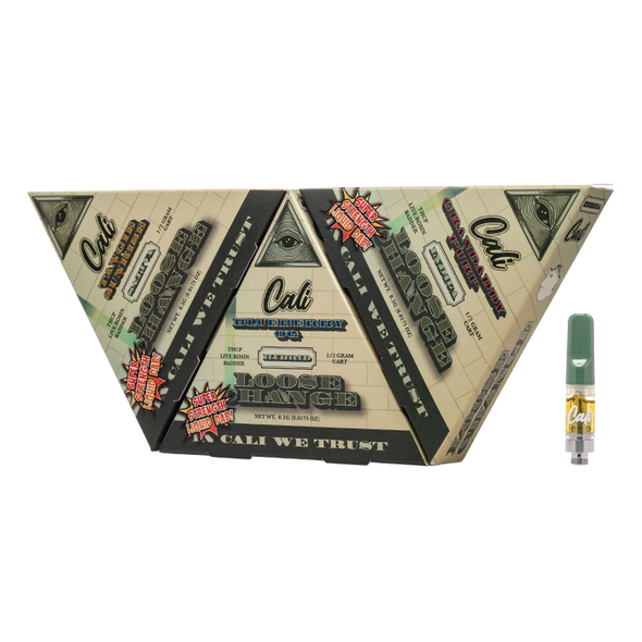 A sleek, professional photo of the Cali Extrax Loose Change cartridge packaging, emphasizing the compact and secure design.