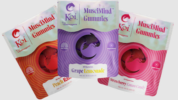 Explore the vibrant variety of Koi Muscimind Gummies, showcased in a colorful display featuring our three popular flavors: Grape Lemonade, Strawberry Cotton Candy, and Raspberry Peach. Each gummy is a gateway to enhanced mental clarity and euphoria, crafted with a potent nootropic mushroom blend. The Grape Lemonade offers a refreshing citrus twist, Strawberry Cotton Candy brings a burst of nostalgic sweetness, and Raspberry Peach combines ripe berries with the juiciness of peaches, all designed to support your cognitive health and elevate your daily wellness routine.