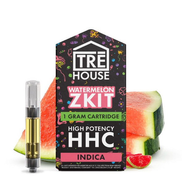 An eye-catching vape cartridge labeled "TRE House Rainbow Sherbet THC-O." This cartridge is packed with a blend of THC-O and other cannabinoids, designed for a 510 thread vape pen. The colorful packaging showcases a rainbow sherbet theme, highlighting the sweet and tangy flavor profile. Ideal for users looking for a balanced and enjoyable Hybrid experience.