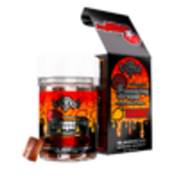 A tropical-themed image of EXODUS Mushy Drops in Caribbean Mango flavor