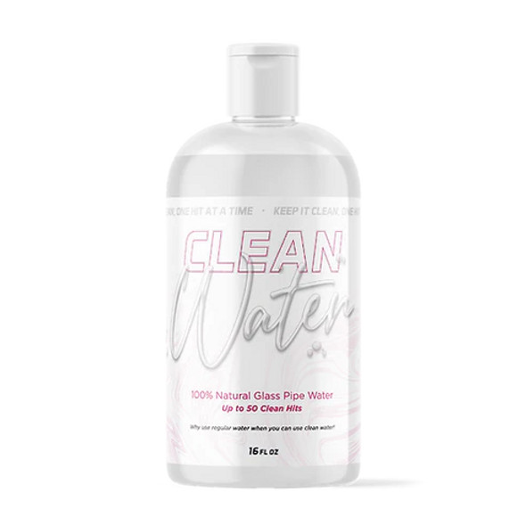 "Clean Water 16oz Bottle powered by Pink Formula – the ultimate glassware water solution designed to prevent resin and bacteria build-up. Ideal for bongs, water pipes, and dab rigs for smoother, cleaner hits."