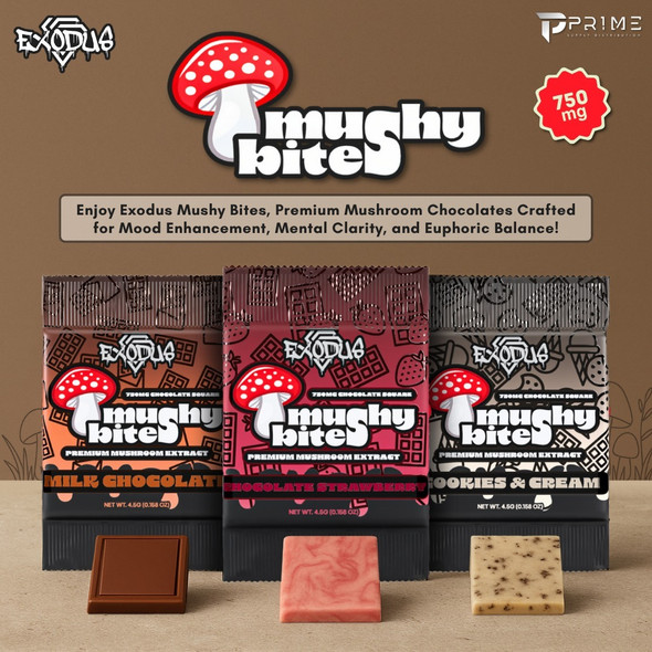 Exodus Mushy Bites Mushroom Chocolate Squares 750MG
